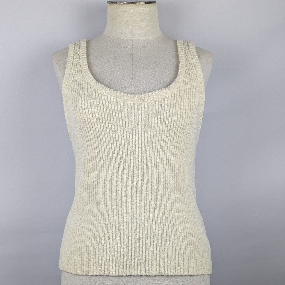 Rails Albie Tank Scoop Neck Linen Cotton Blend Textured Rib Knit Ivory M NWT